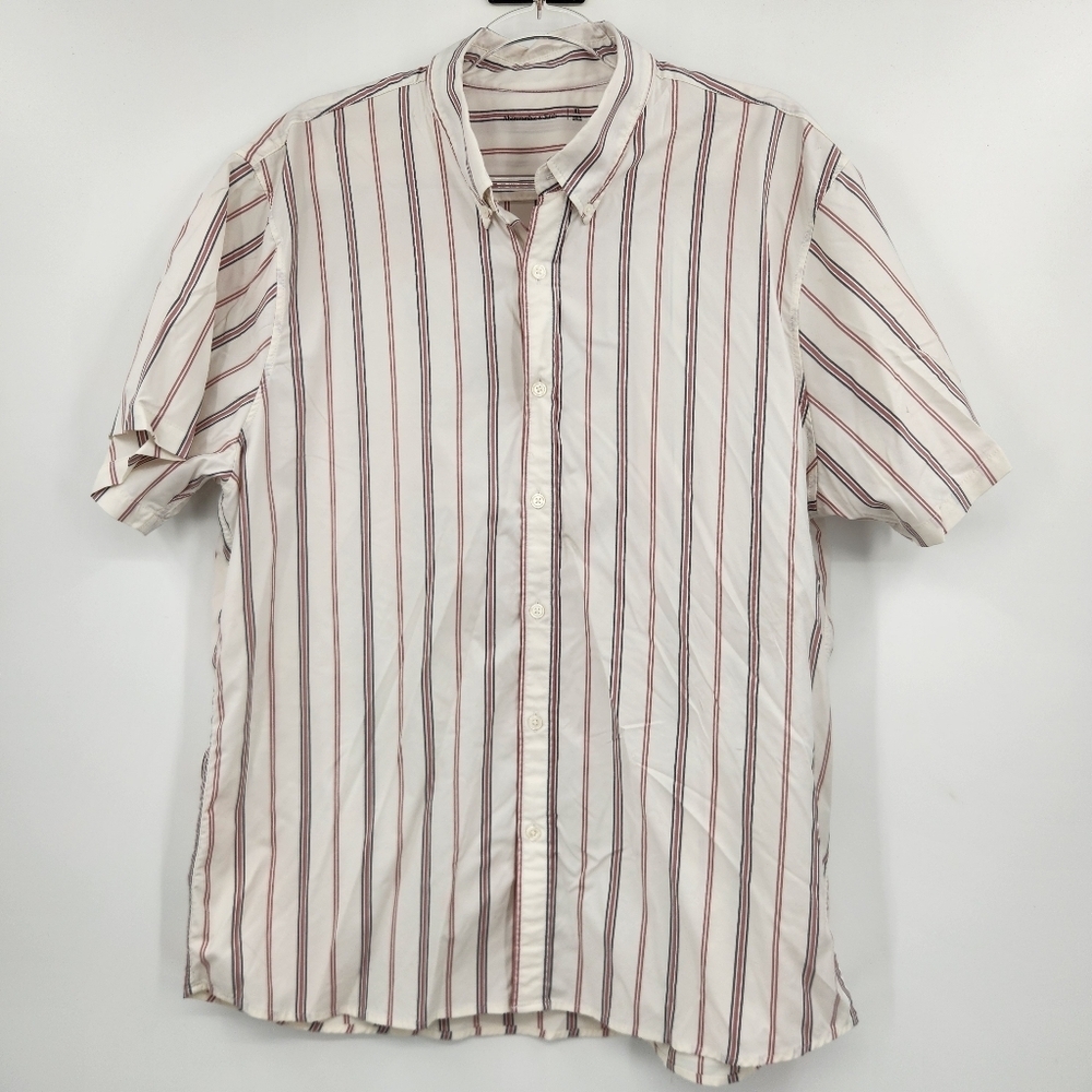Abercrombie Fitch Short Sleeve Button Front Shirt Mens Size XL White Blue Red